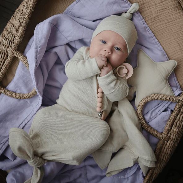 Mushie | Ribbed Knotted Baby Gown - Beige (0-3 MONTHS) | Little Lights Co.