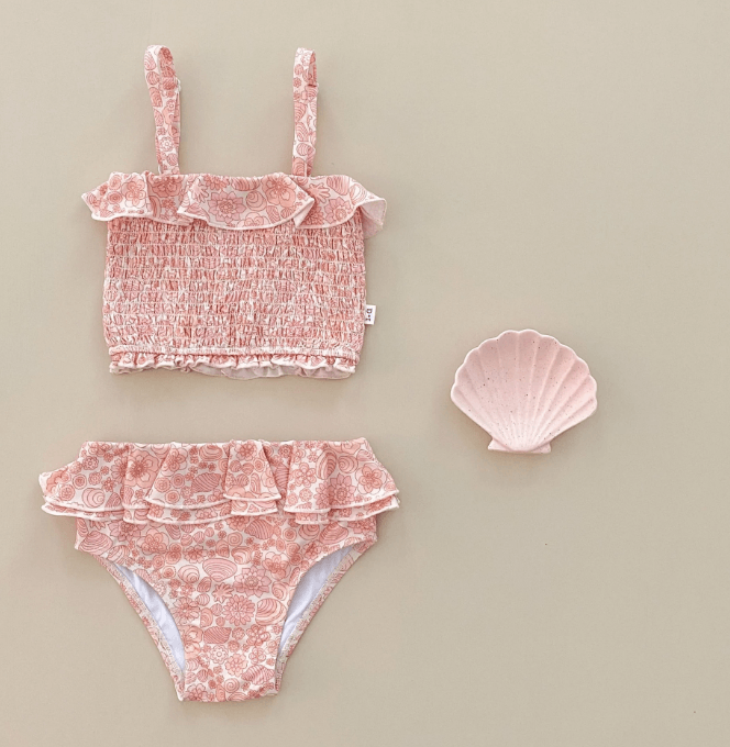 Shirred Two Piece Swimsuit - Retro Seashell | India & Grace | Little Lights Co.