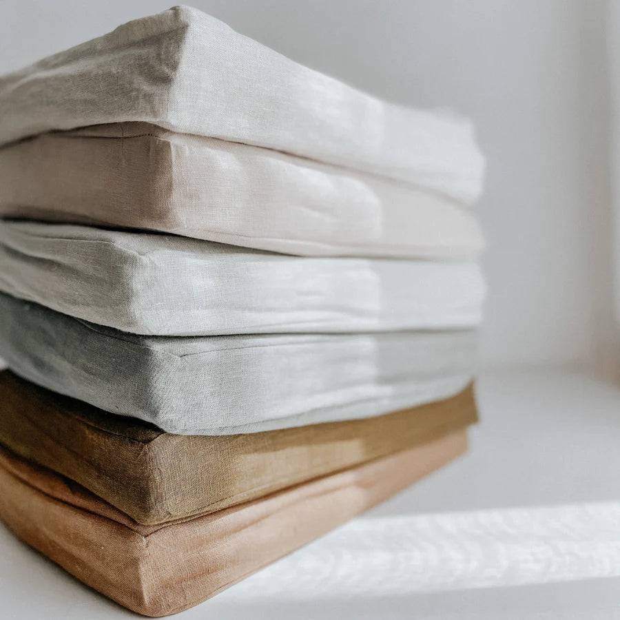 Home Lab | Linen Fitted Cot Sheet - Sage | Little Lights Co.
