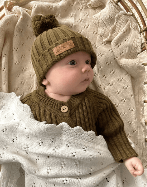 Ribbed Baby Beanie, Olive | Little B's Nursery | Little Lights Co.