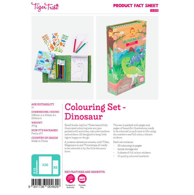 Tiger Tribe | Colouring Set - Dinosaur | Little Lights Co.