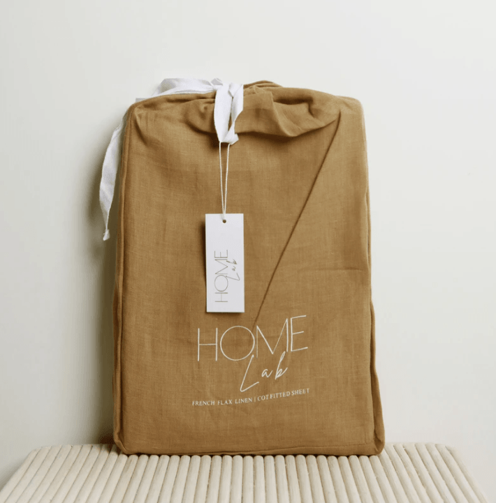 Home Lab | Linen Fitted Cot Sheet - Ginger | Little Lights Co.