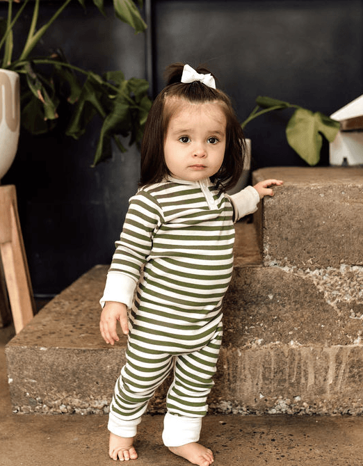 Snuggle Hunny Kids | Olive Stripe Growsuit | Little Lights Co.