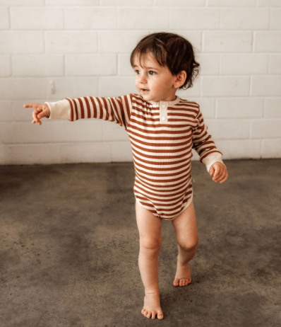 Snuggle Hunny Kids | Long Sleeve Bodysuit, Biscuit Stripe | Little Lights Co.