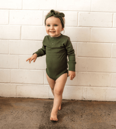 Snuggle Hunny Kids | Long Sleeve Bodysuit, Olive | Little Lights Co.