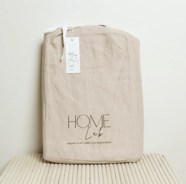 Home Lab | Linen Fitted Cot Sheet - Latte | Little Lights Co.