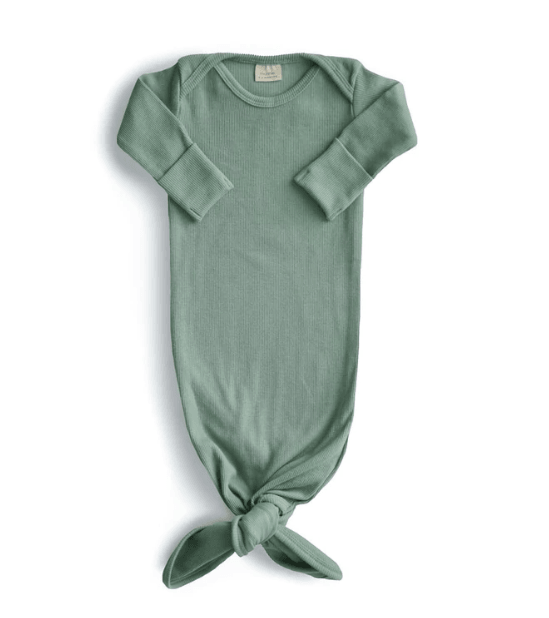 Mushie | Ribbed Knotted Baby Gown - Roman Green (0-3 MONTHS) | Little Lights Co.