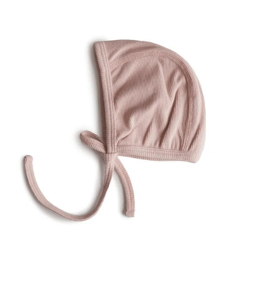 Mushie | Ribbed Baby Bonnet - Blush (0-3 MONTHS) | Little Lights Co.