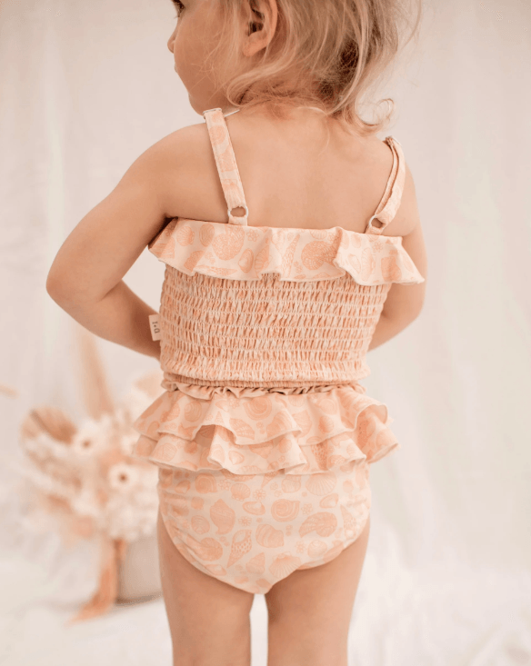 Shirred Two Piece Swimsuit - Peach Seashell | India & Grace | Little Lights Co.