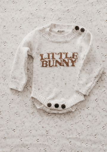 Bencer & Hazelnut | Little Bunny Knit Romper, Oatmeal | Little Lights Co.