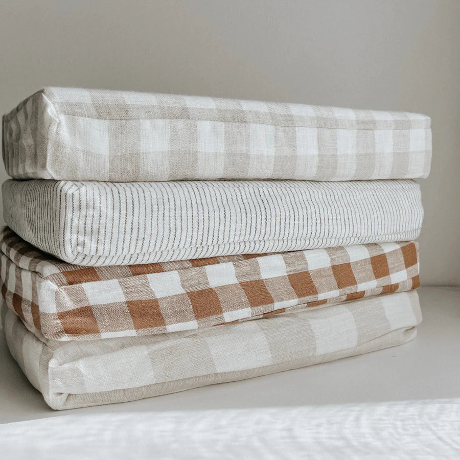 Home Lab | Linen Fitted Cot Sheet - Natural Stripe | Little Lights Co.