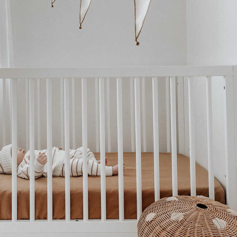 Home Lab | Linen Fitted Cot Sheet - Ginger | Little Lights Co.