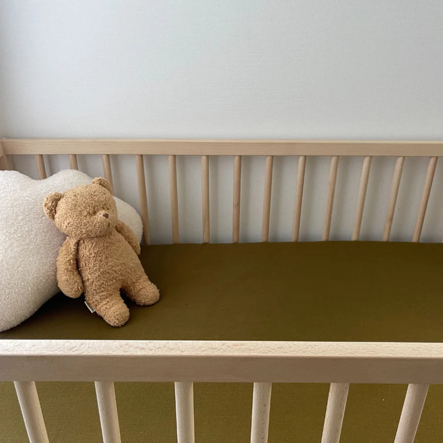 Home Lab | Linen Fitted Cot Sheet - Khaki | Little Lights Co.