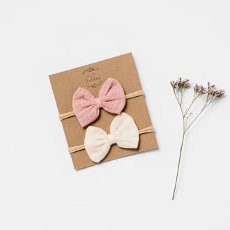 Over the Dandelions | Muslin Bow Headband, Shell Pink/Milk