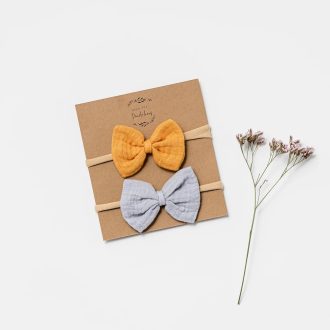 Over the Dandelions | Muslin Bow Headband, Saffron/Frost