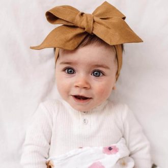Snuggle Hunny Kids | Linen Bow Pre-Tied Headband, Chestnut
