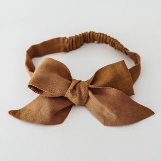 Snuggle Hunny Kids | Linen Bow Pre-Tied Headband, Chestnut