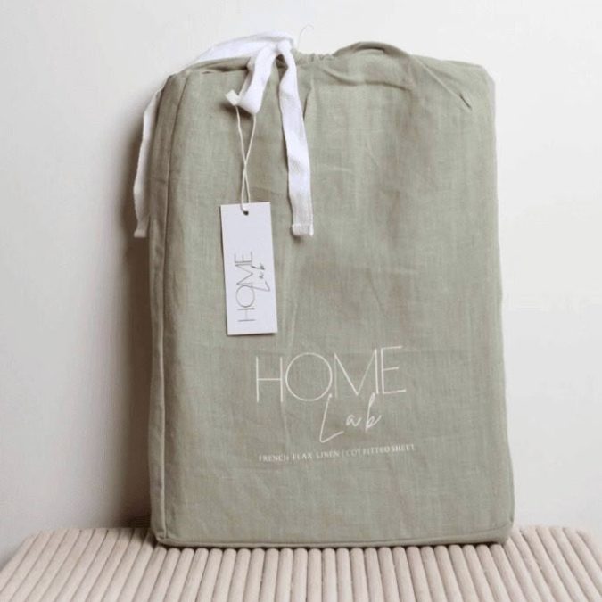 Home Lab | Linen Fitted Cot Sheet, Sage - Image 6