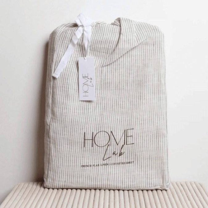 Home Lab | Linen Fitted Cot Sheet, Charcoal Pinstripe - Image 8
