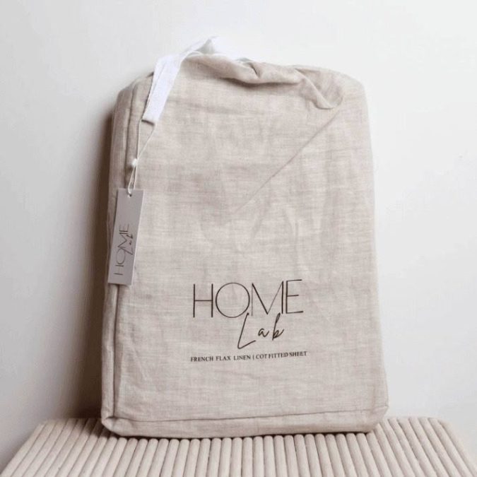 Home Lab | Linen Fitted Cot Sheet, Natural Oat - Image 5