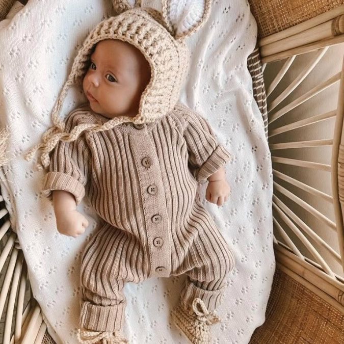 Little B's Nursery | Ribbed Romper, Cacao - Image 2