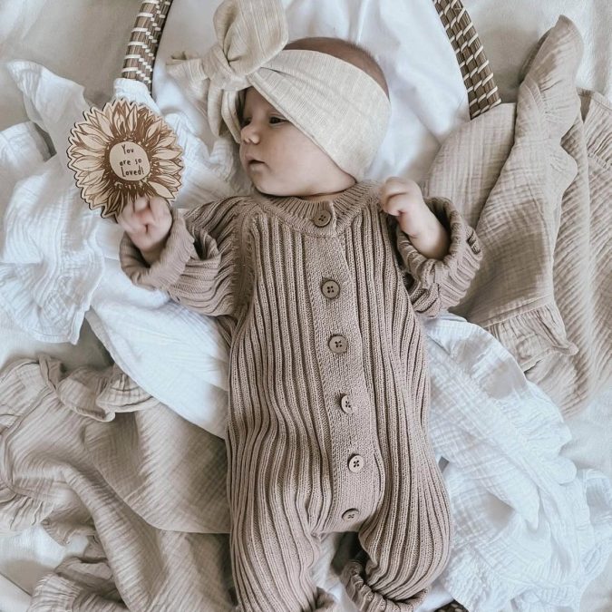 Little B's Nursery | Ribbed Romper, Cacao - Image 3