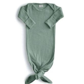 Mushie | Ribbed Knotted Baby Gown - Roman Green (0-3 MONTHS)
