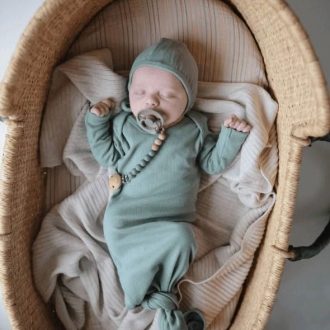 Mushie | Ribbed Knotted Baby Gown - Roman Green (0-3 MONTHS)