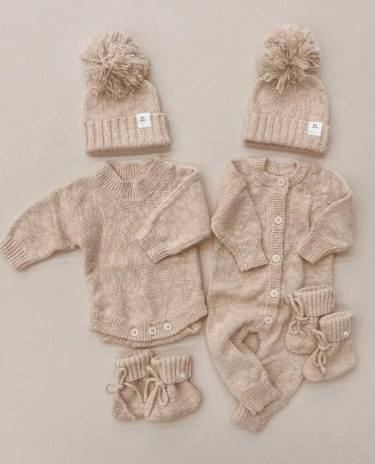 Ziggy Lou | Classic Knit Romper Textured, Shell - Image 4