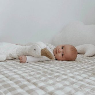Home Lab | Linen Baby Playmat, Natural Gingham