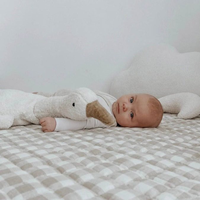 Home Lab | Linen Baby Playmat, Natural Gingham