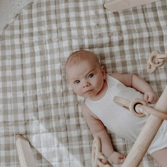 Home Lab | Linen Baby Playmat, Natural Gingham - Image 3