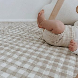 Home Lab | Linen Baby Playmat, Natural Gingham