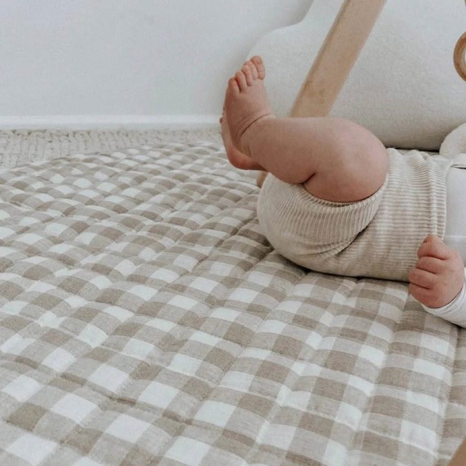 Home Lab | Linen Baby Playmat, Natural Gingham - Image 2