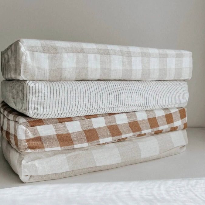 Home Lab | Linen Fitted Cot Sheet, Charcoal Pinstripe - Image 6