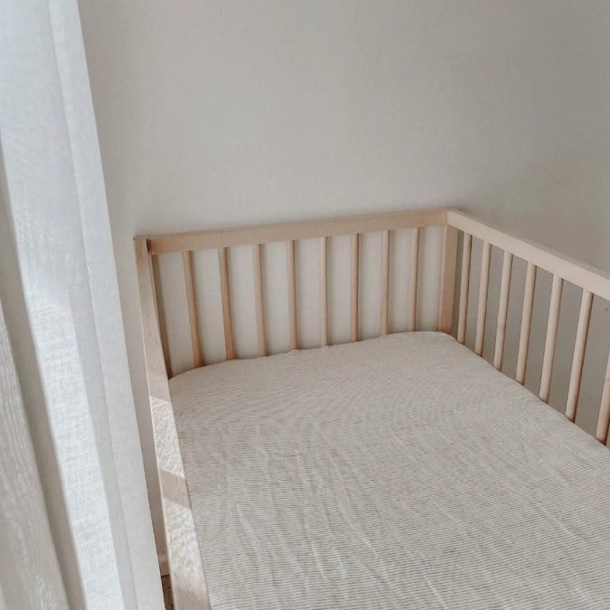 Home Lab | Linen Fitted Cot Sheet, Charcoal Pinstripe - Image 4