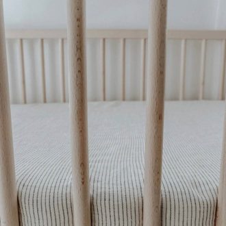 Home Lab | Linen Fitted Cot Sheet, Charcoal Pinstripe