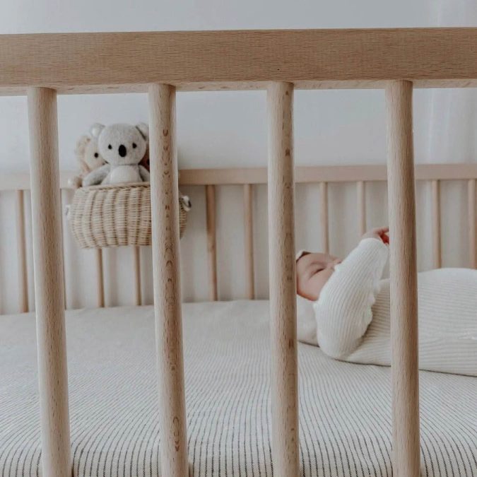 Home Lab | Linen Fitted Cot Sheet, Charcoal Pinstripe - Image 3