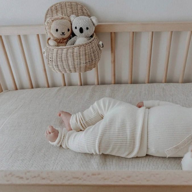 Home Lab | Linen Fitted Cot Sheet, Charcoal Pinstripe - Image 5