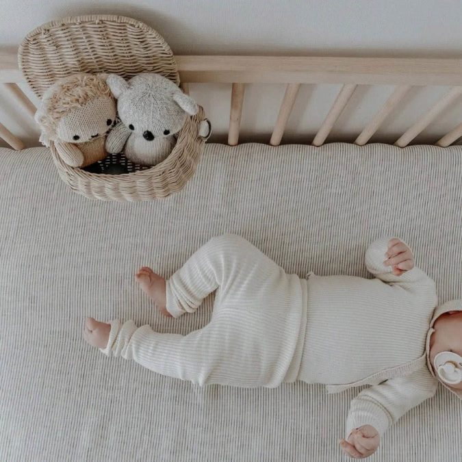 Home Lab | Linen Fitted Cot Sheet, Charcoal Pinstripe