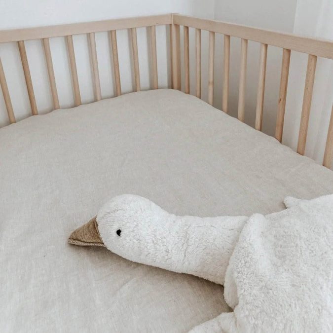 Home Lab | Linen Fitted Cot Sheet, Natural Oat - Image 3