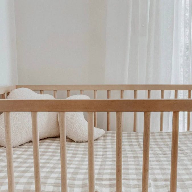 Home Lab | Linen Fitted Cot Sheet, Natural Gingham - Image 4