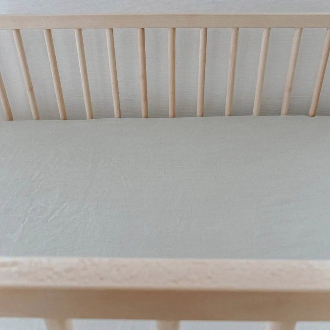 Home Lab | Linen Fitted Cot Sheet, Sage - Image 4