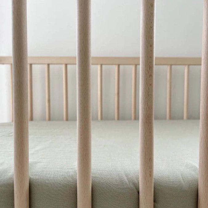 Home Lab | Linen Fitted Cot Sheet, Sage - Image 2