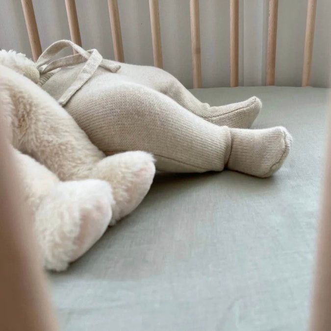Home Lab | Linen Fitted Cot Sheet, Lichen - Image 2