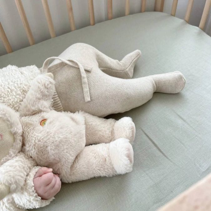 Home Lab | Linen Fitted Cot Sheet, Lichen - Image 4