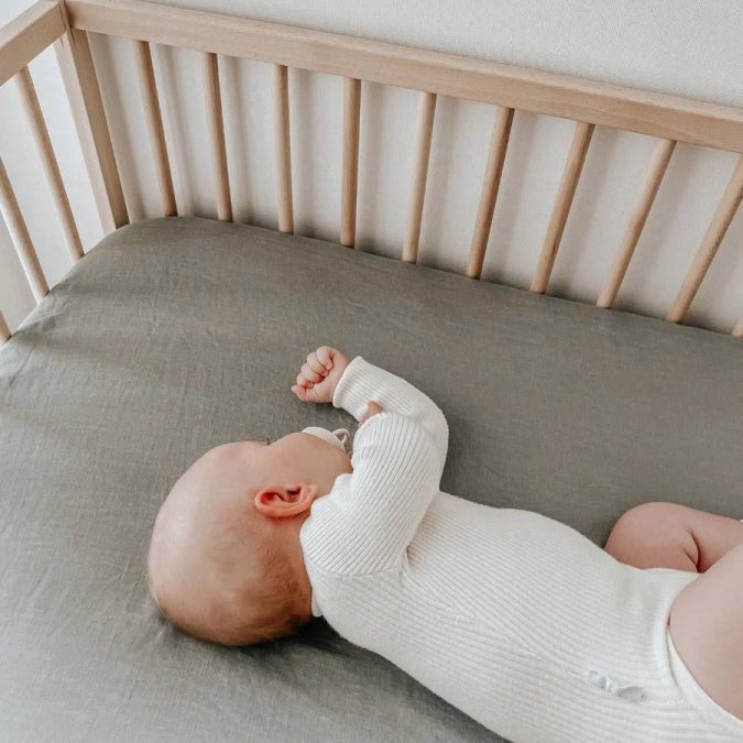 Home Lab | Linen Fitted Cot Sheet, Lichen - Image 5