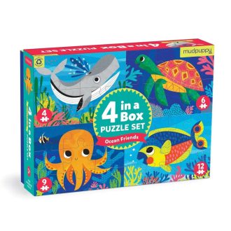 Mudpuppy | 4-in-a-Box Puzzle Set, Ocean Friends
