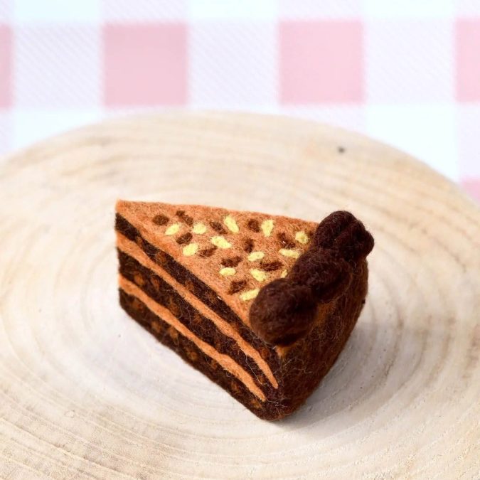 Tara Treasures | Felt Play Food, German Chocolate Cake Slice - Image 3