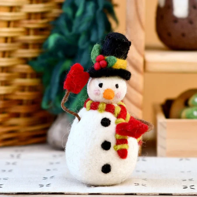 Tara Treasures | Felt Christmas Decoration, Snowman with Tophat - Image 3
